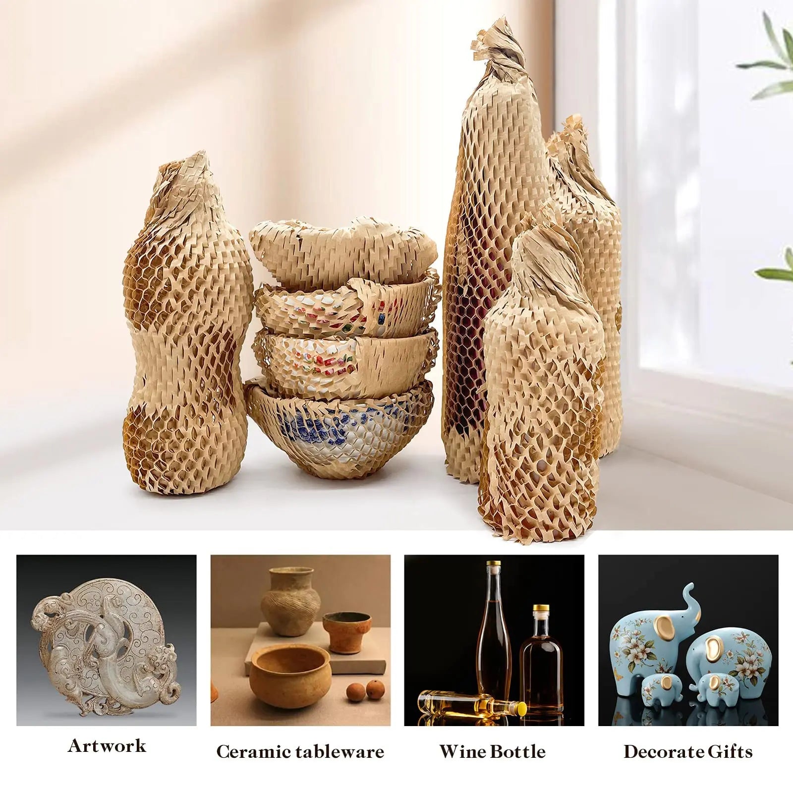 30CM x 5M Honeycomb Kraft Paper Roll – Shockproof, Eco-Friendly Packaging Paper for Shipping, Crafts, and Flower Wrapping